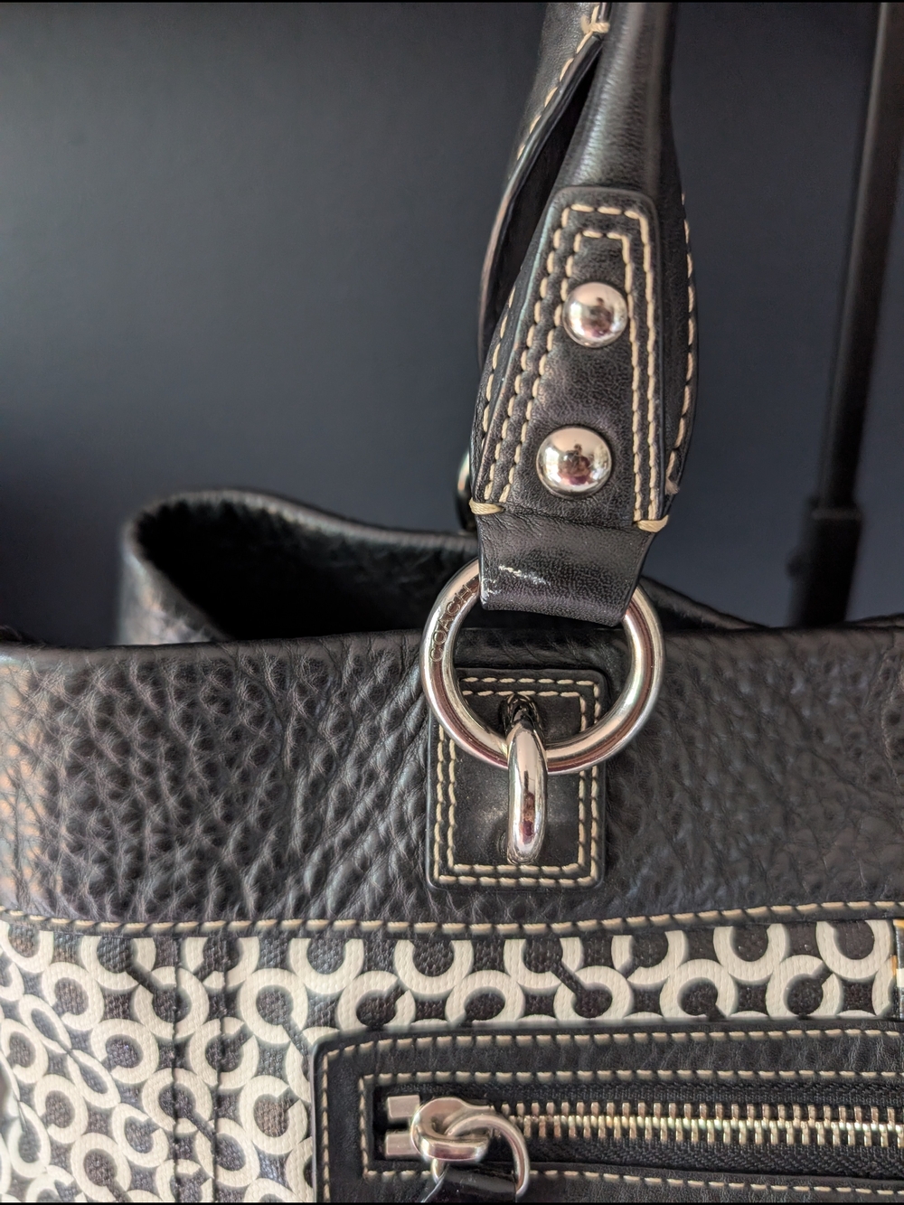 Coach Black and White Signature Tote Bag - Picture 5 of 13